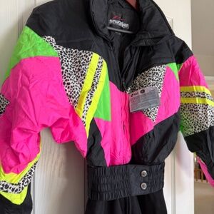 VINTAGE Snuggler Ski Wear Seattle One piece Neon block ski suit Size 6